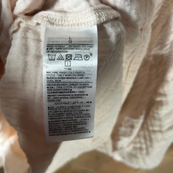 Old Navy Gauze Embroidered Tunic Top Large Short Sleeve Boho Peasant Neutral - Picture 6 of 7